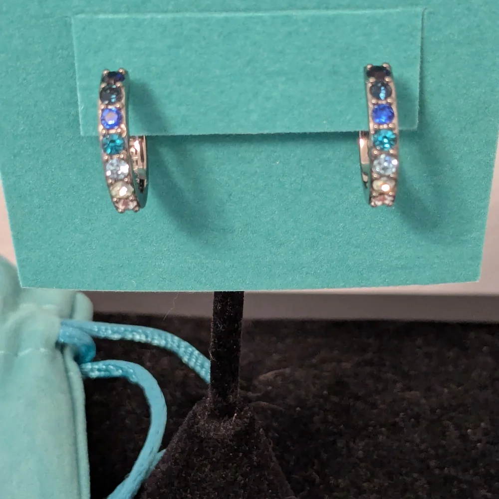 Kurt Geiger Silver Hoop Earrings with Blue Accents - Picture 1 of 5